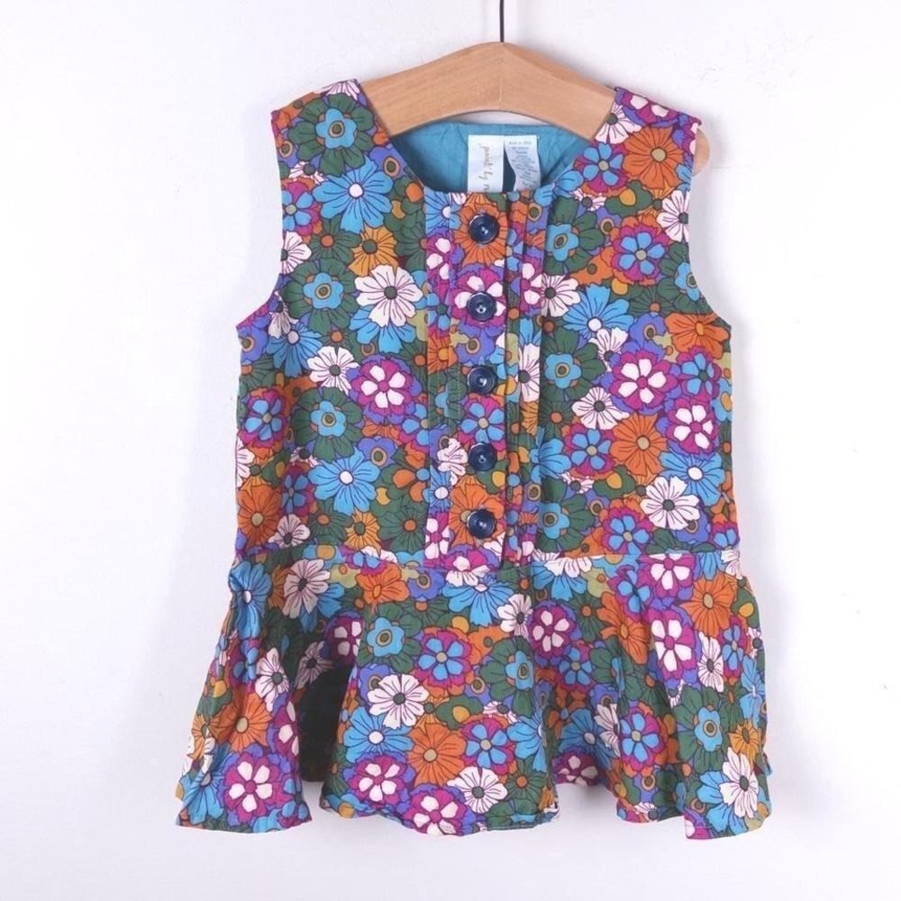 Matilda Jane Paint by Numbers Top Kids 4 Multicolor Floral Peplum Button Front